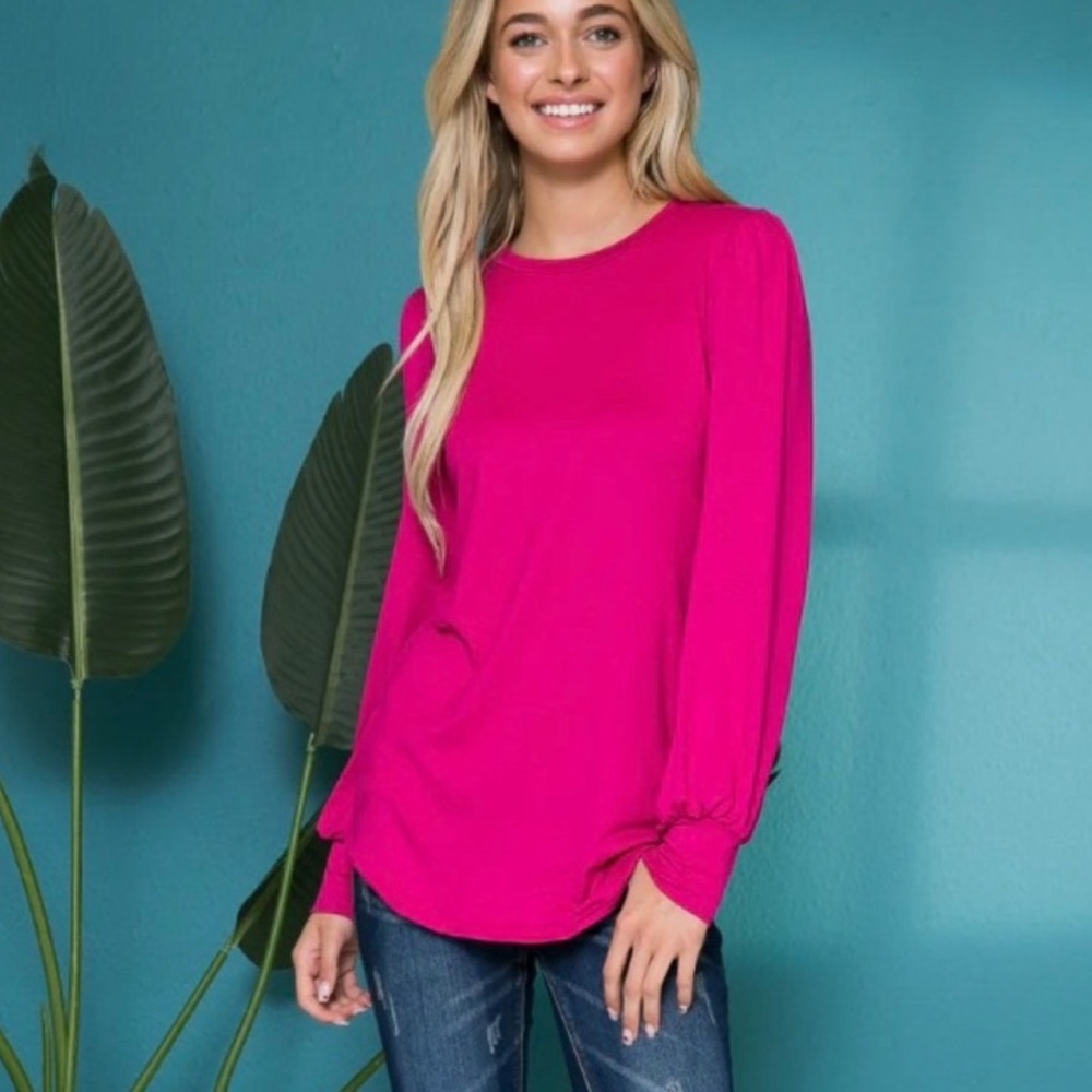 Acting Pro Fuchsia Long Sleeve Blouse, Size 1X